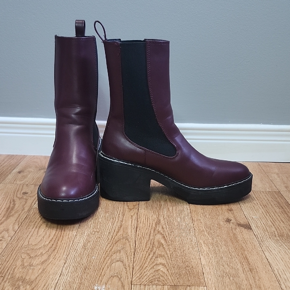 NINE WEST Doleas burgundy faux leather chunky chelsea boots - Picture 5 of 11